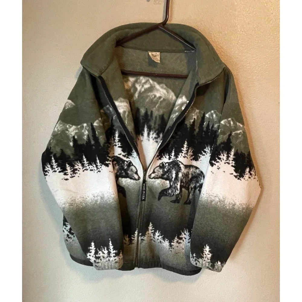 Men's Green Mountain Bear Fleece Jacket - Full Zip - Picture 2 of 7